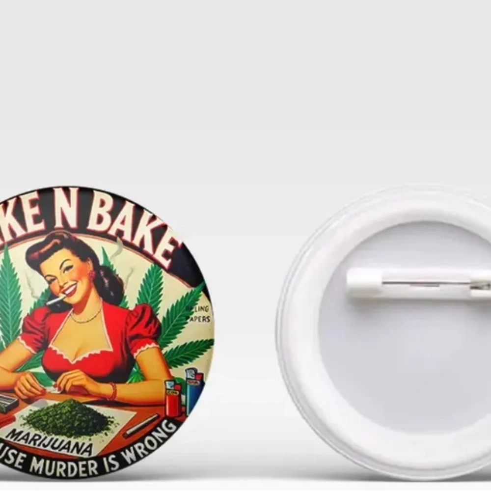 Vintage-Style Advertising Wake N Bake Funny Novelty Button - Picture 3 of 5